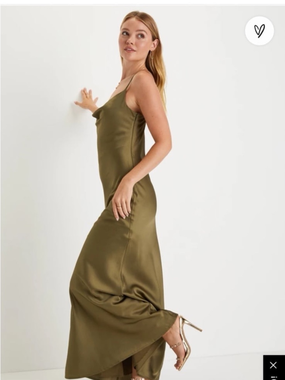 Lulu's Olive Satin Slip Maxi Dress